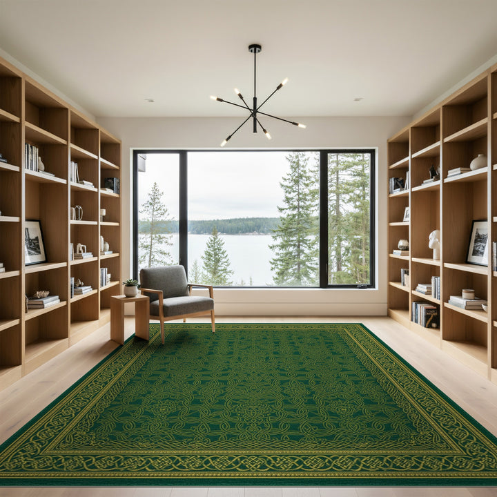 Green Gold Floral Knot Area Rug