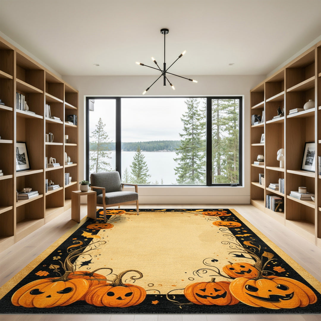 Vintage Halloween Pumpkin Border Area Rug