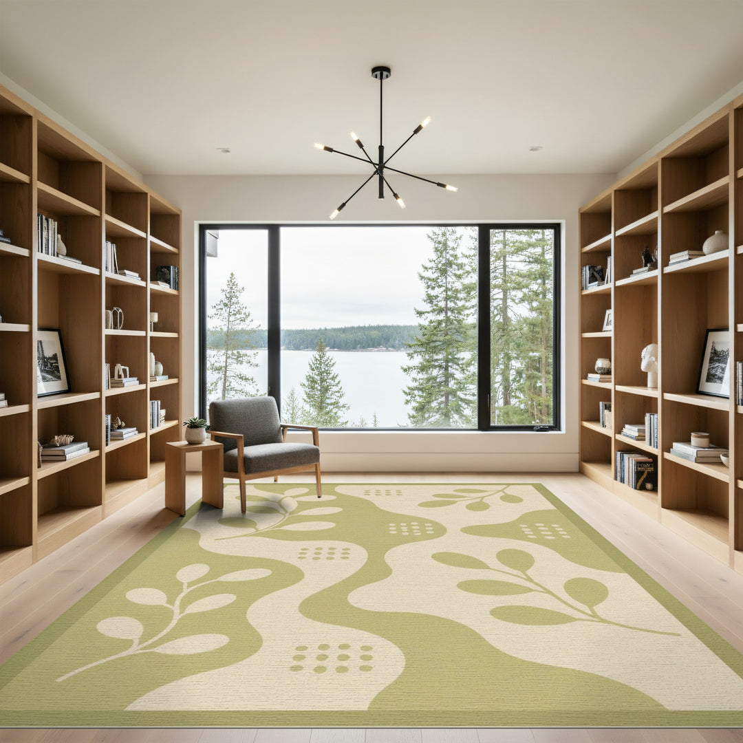 Sage Green Boho Leaf Area Rug