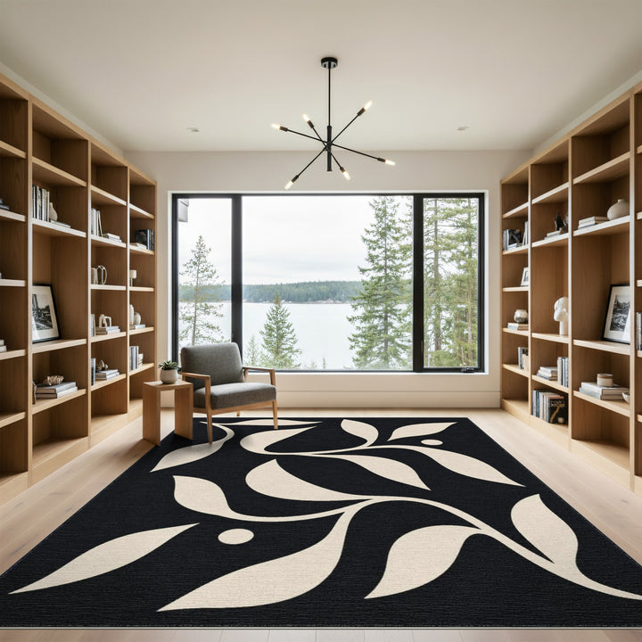 Abstract Area Black and White Black White Abstract Leaf Area Rug