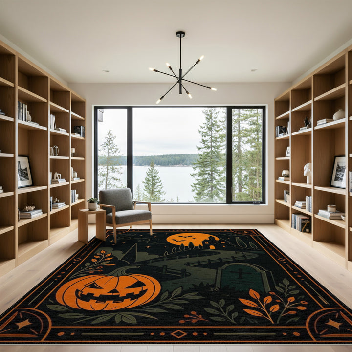 Orange Spooky Halloween Jack-o'-Lantern Area Rug