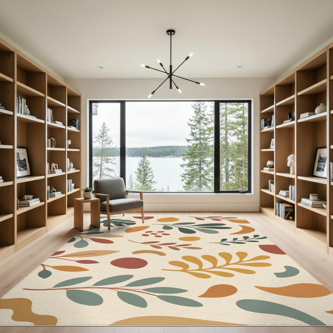 Boho Chic Beige Leaf Area Rug