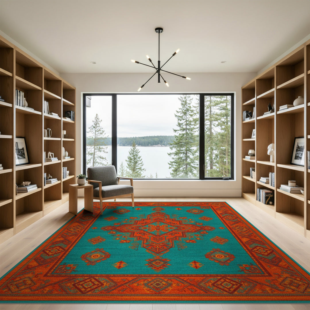 Bold Teal Southwestern Area Rug