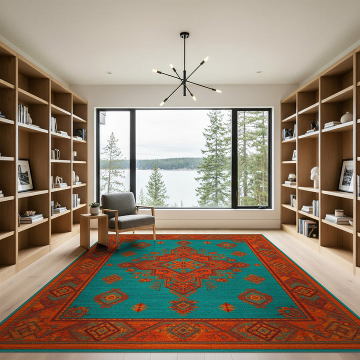 Bold Teal Southwestern Area Rug