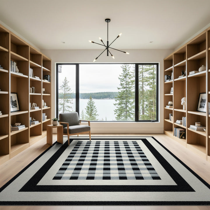 Black and White Black White Buffalo Check Washable Area Rug