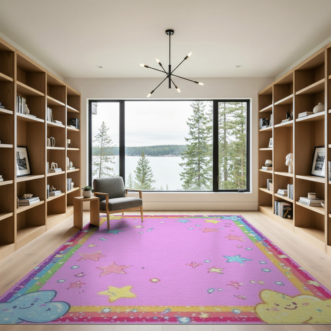 Pink Cartoon Stars Kids Area Rug