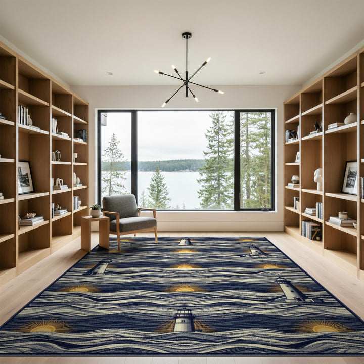 Coastal Lighthouse Waves Area Rug