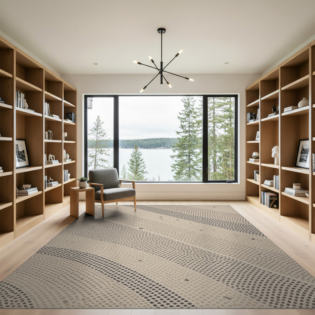 Beige and Neutral Beige Geometric Dot Line Area Rug