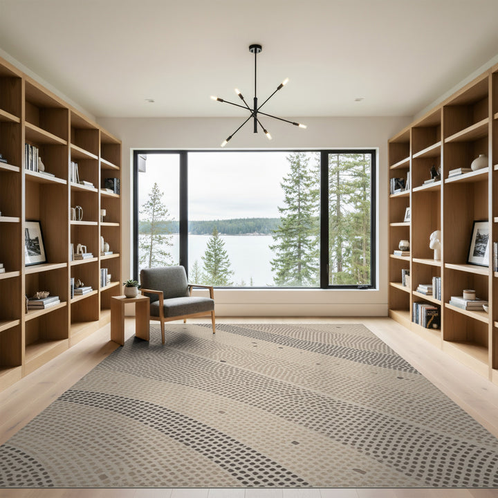 Beige and Neutral Beige Geometric Dot Line Area Rug
