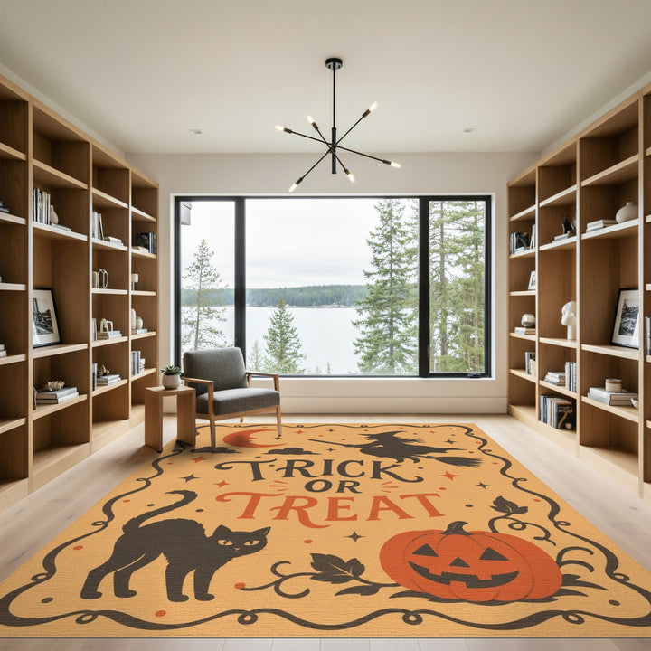 Trick or Treat Halloween Witch Cat Orange Rug
