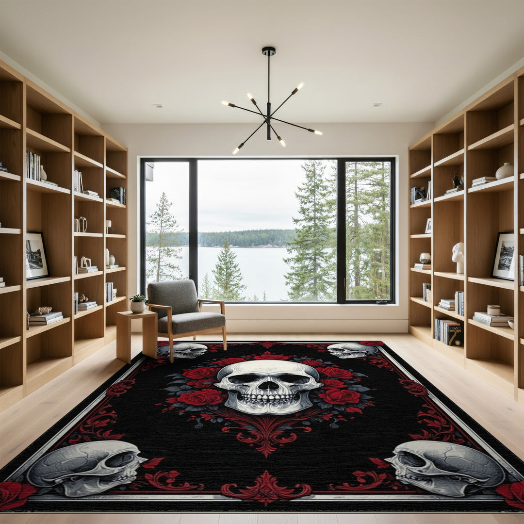 Gothic Skull and Rose Area Rug