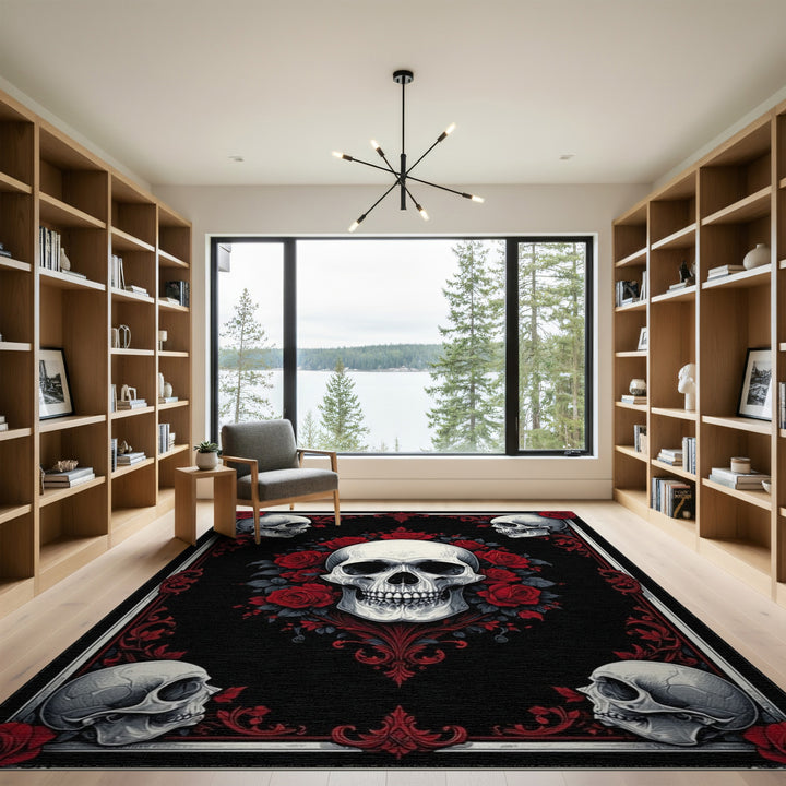 Gothic Skull and Rose Area Rug