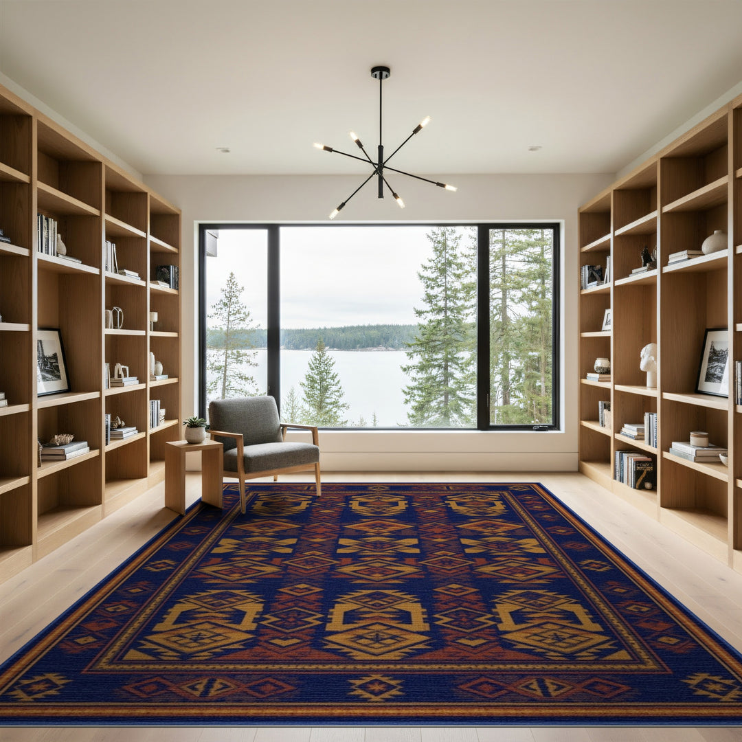 Navy Blue Heritage Tribal Area Rug