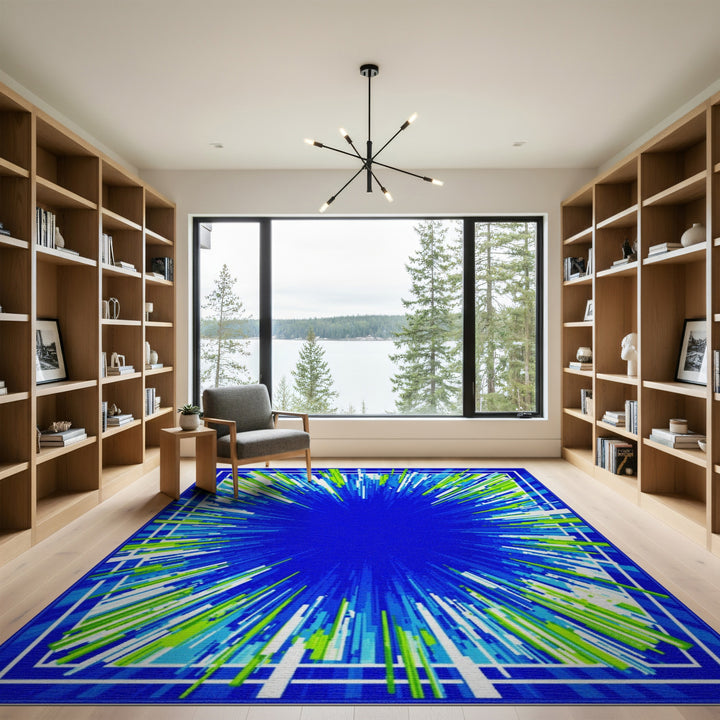 Radiant Blue Geometric Area Rug