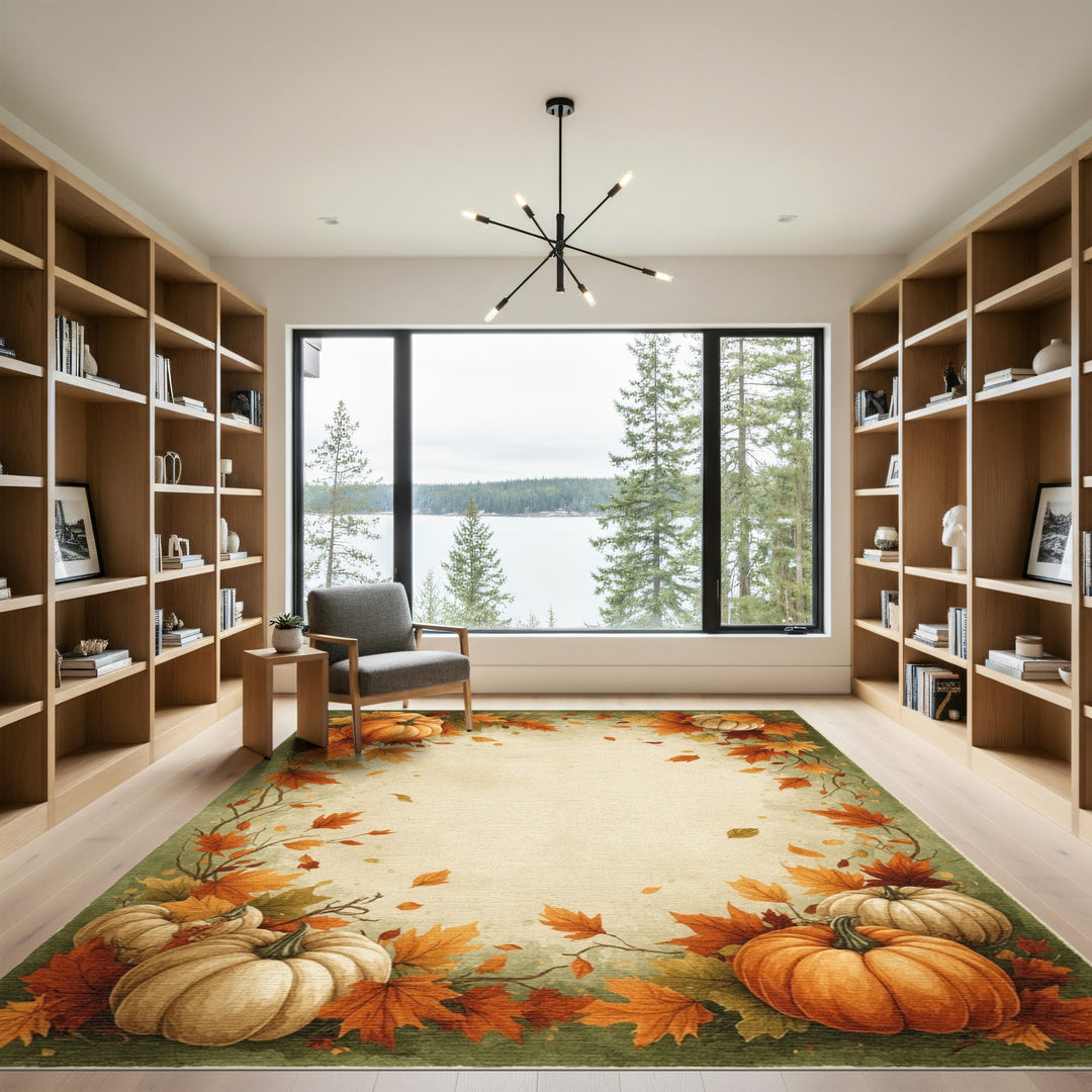 Orange Rustic Farmhouse Autumn Pumpkin Harvest Area Rug