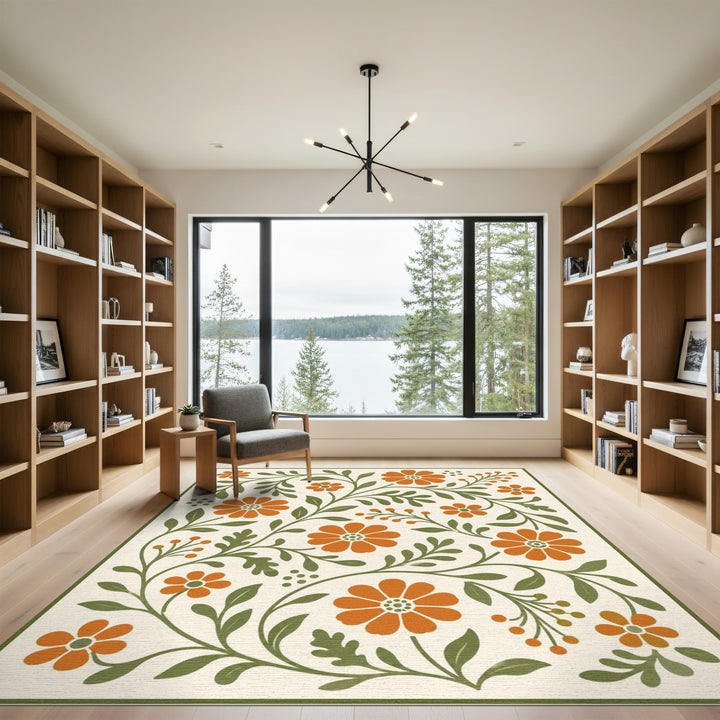 Orange Floral Vintage Area Rug