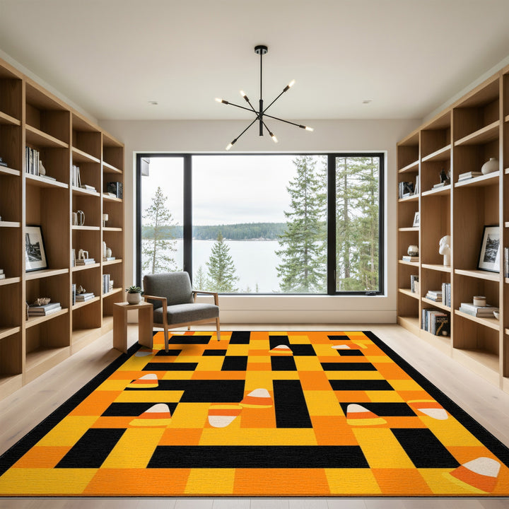 Candy Corn Orange Checkered Area Rug