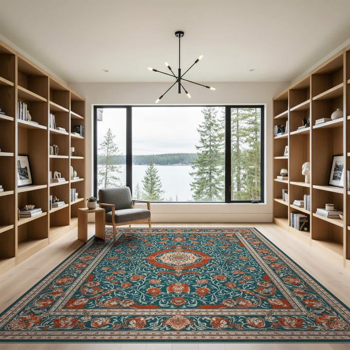 Blue and Teal Red Persian Medallion Area Rug