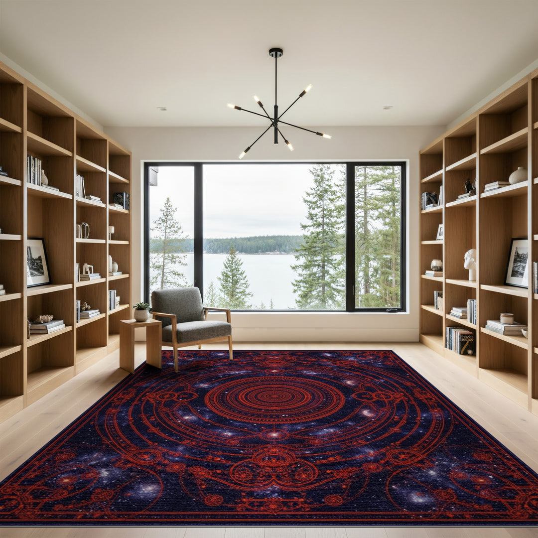 Red Celestial Mandala Area Rug