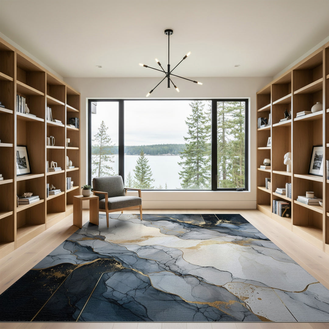 Black and White Abstract Marble Area Rug