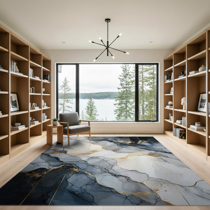 Black and White Abstract Marble Area Rug