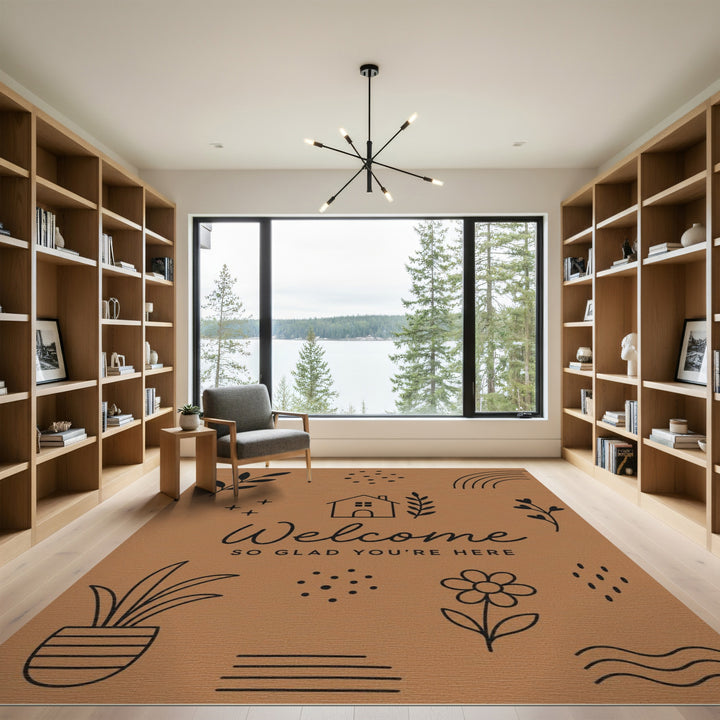 Brown Boho Welcome Area Rug