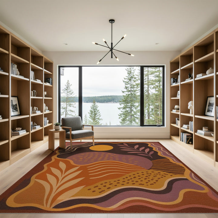 Abstract Orange Sunset Area Rug