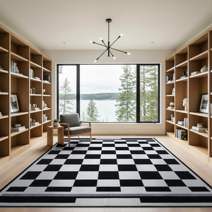 Geometric Modern Black and White Black and White Checkered Area Rug