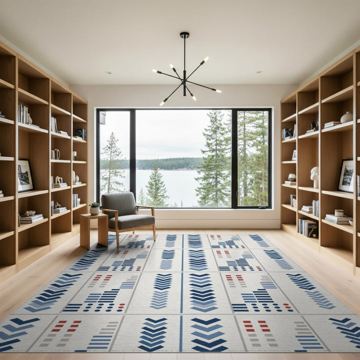 Blue Geometric Chevron Modern Area Rug