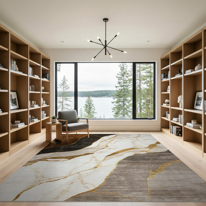 Brown Gold Abstract Marble Area Rug