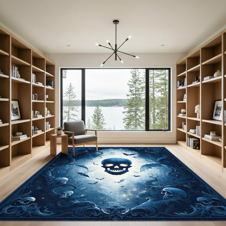 Gothic Skull Blue Area Rug