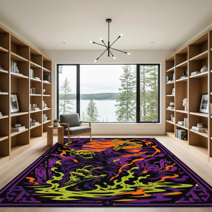 Neon Zombie Skeleton Rising Area Rug