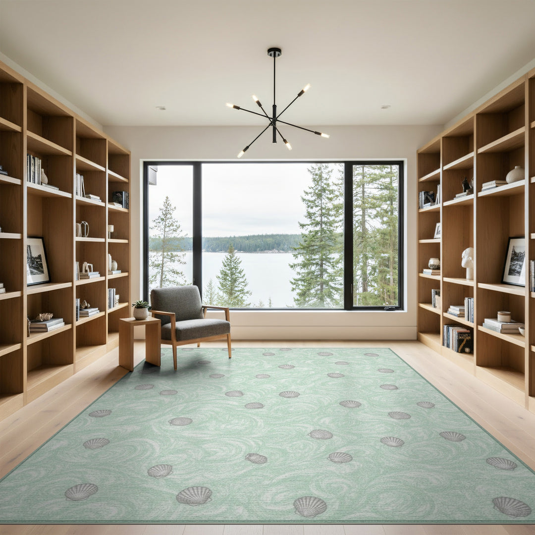 Mint Green Seashell Coastal Area Rug