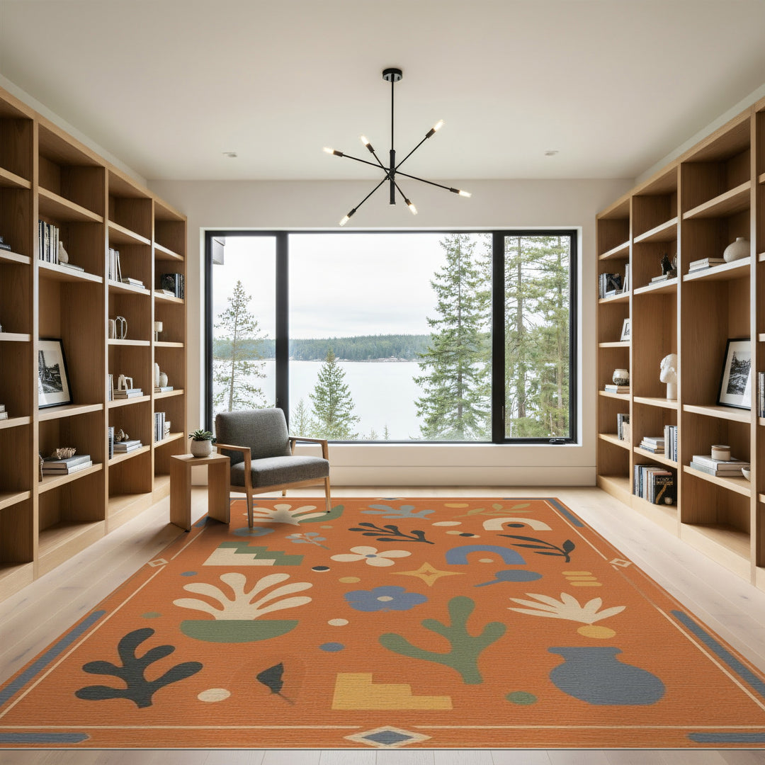 Orange Abstract Boho Chic Area Rug