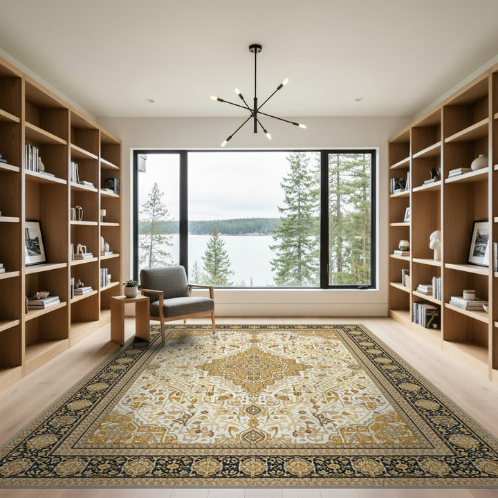Traditional Persian Gold Medallion Persian Area Rug