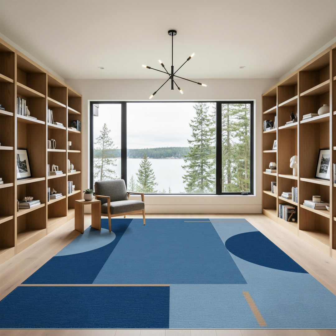 Blue and Teal Blue Geometric Circle Area Rug