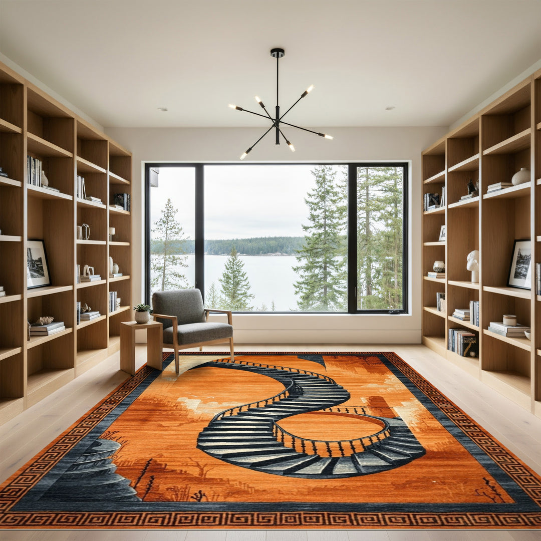 Orange Spiral Staircase Area Rug