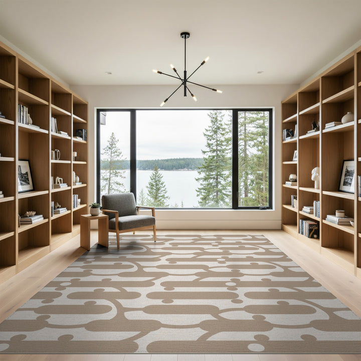 Interlocking Geometric Beige Area Rug