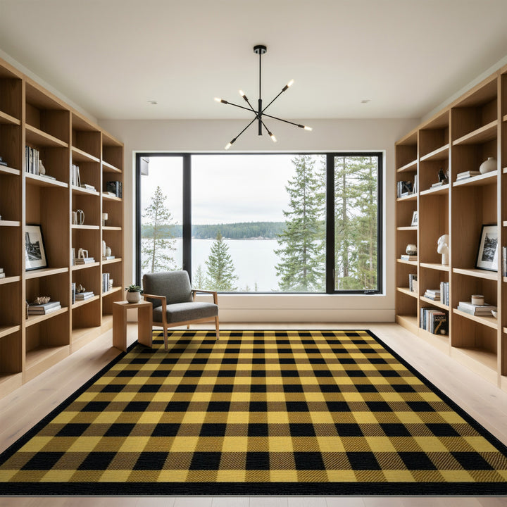 Yellow Black Checkered Area Rug