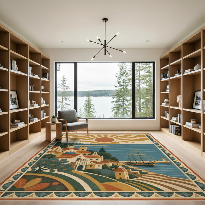 Coastal Mediterranean Harbor Area Rug