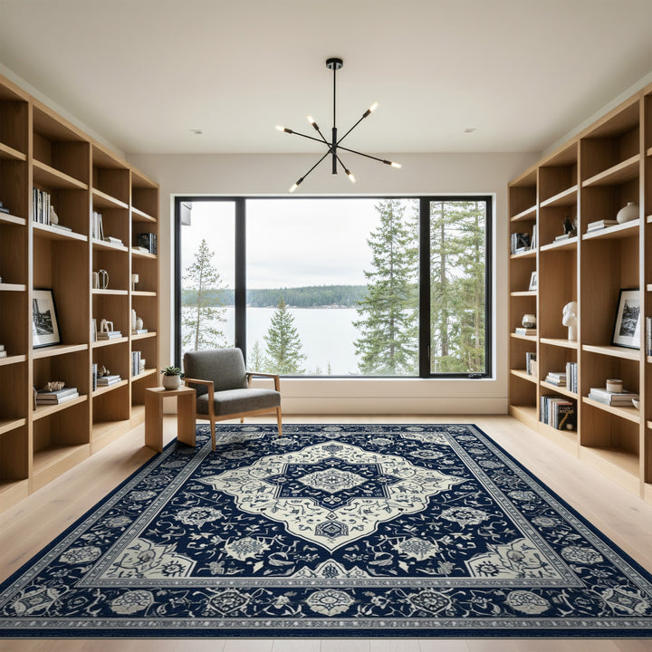Navy Blue Persian Medallion Area Rug