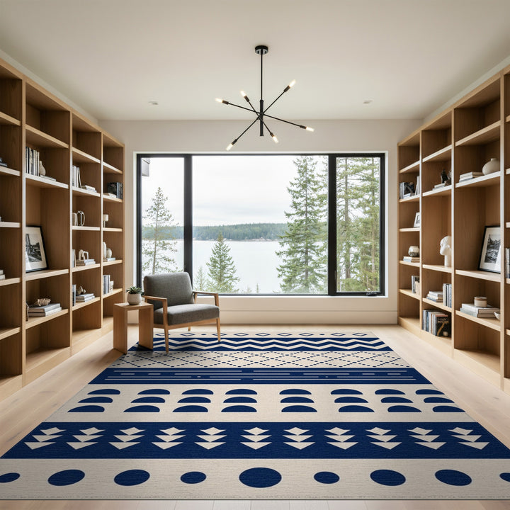 Navy Blue Geometric Area Rug