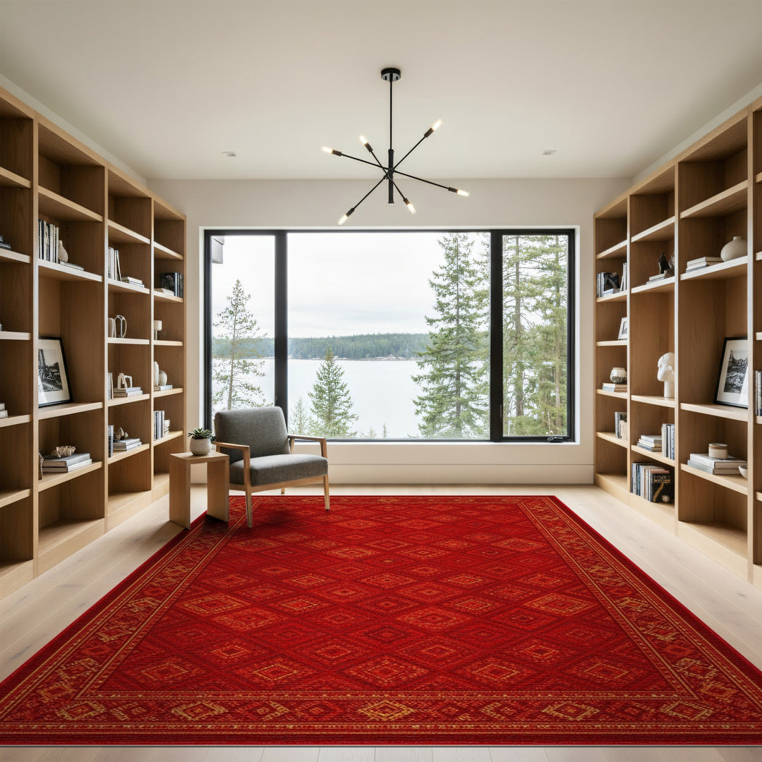 Red Geometric Diamond Geometric Modern Area Rug