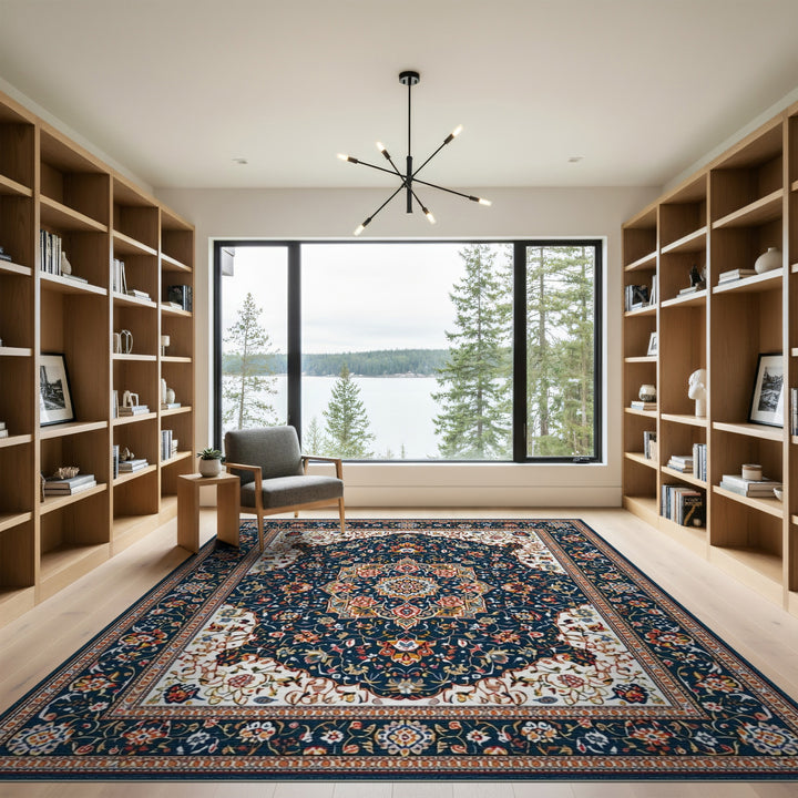 Medallion Navy Blue Persian Floral Medallion Area Rug