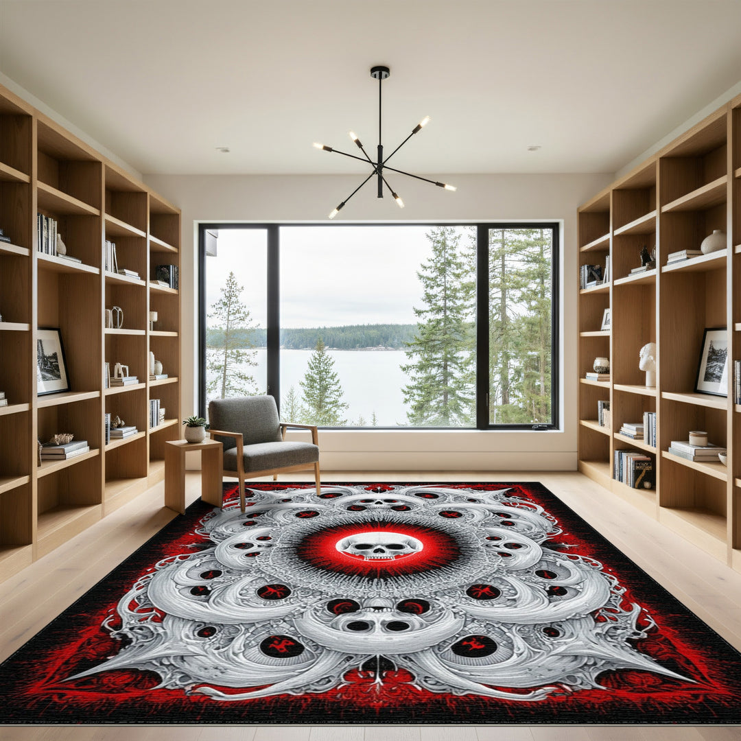 ODIKA Skull Mandala Black White Area Rug