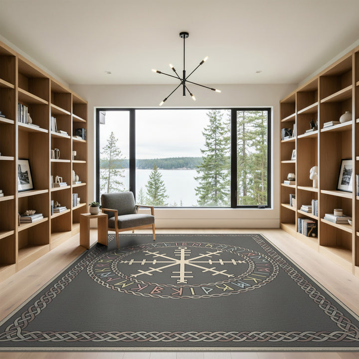 Grey Norse Rune Helm Area Rug