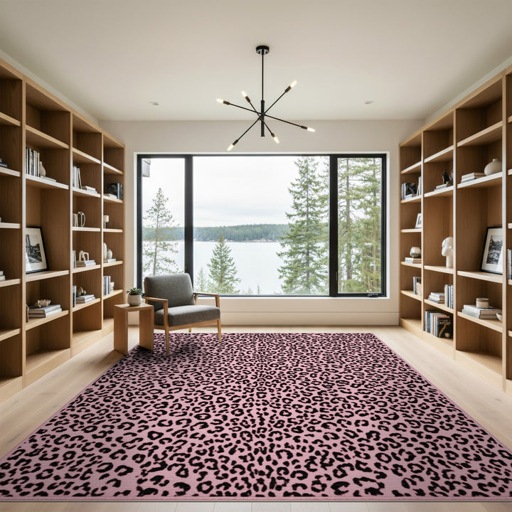 Boho Chic Pink Leopard Print Boho Area Rug