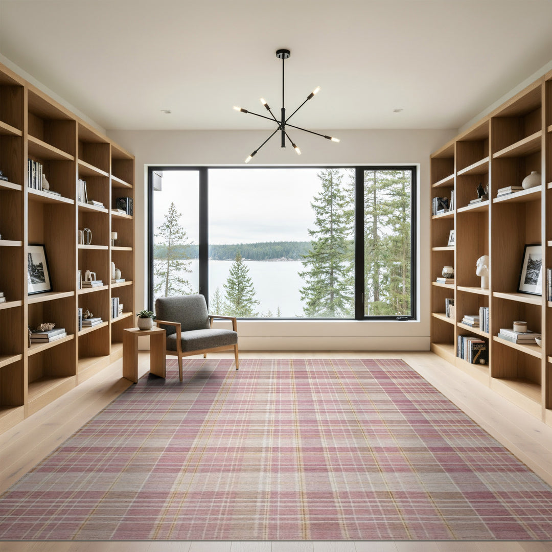 Pink Blush Pink Plaid Area Rug
