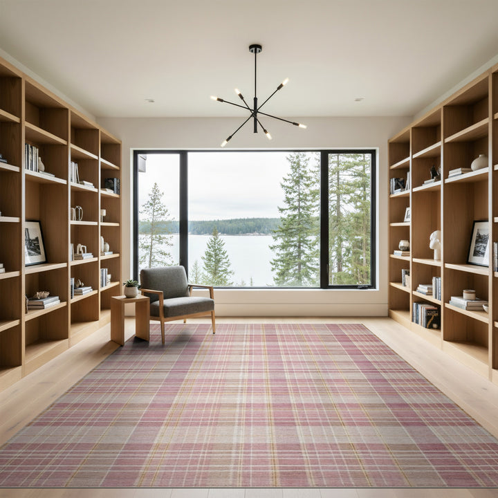 Pink Blush Pink Plaid Area Rug