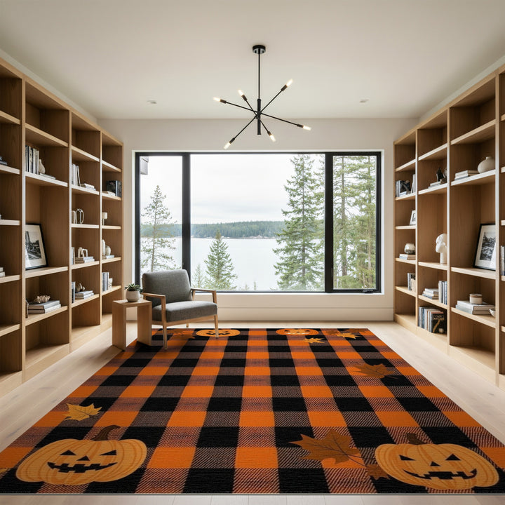 Rustic Farmhouse Orange Buffalo Check Pumpkin Area Rug